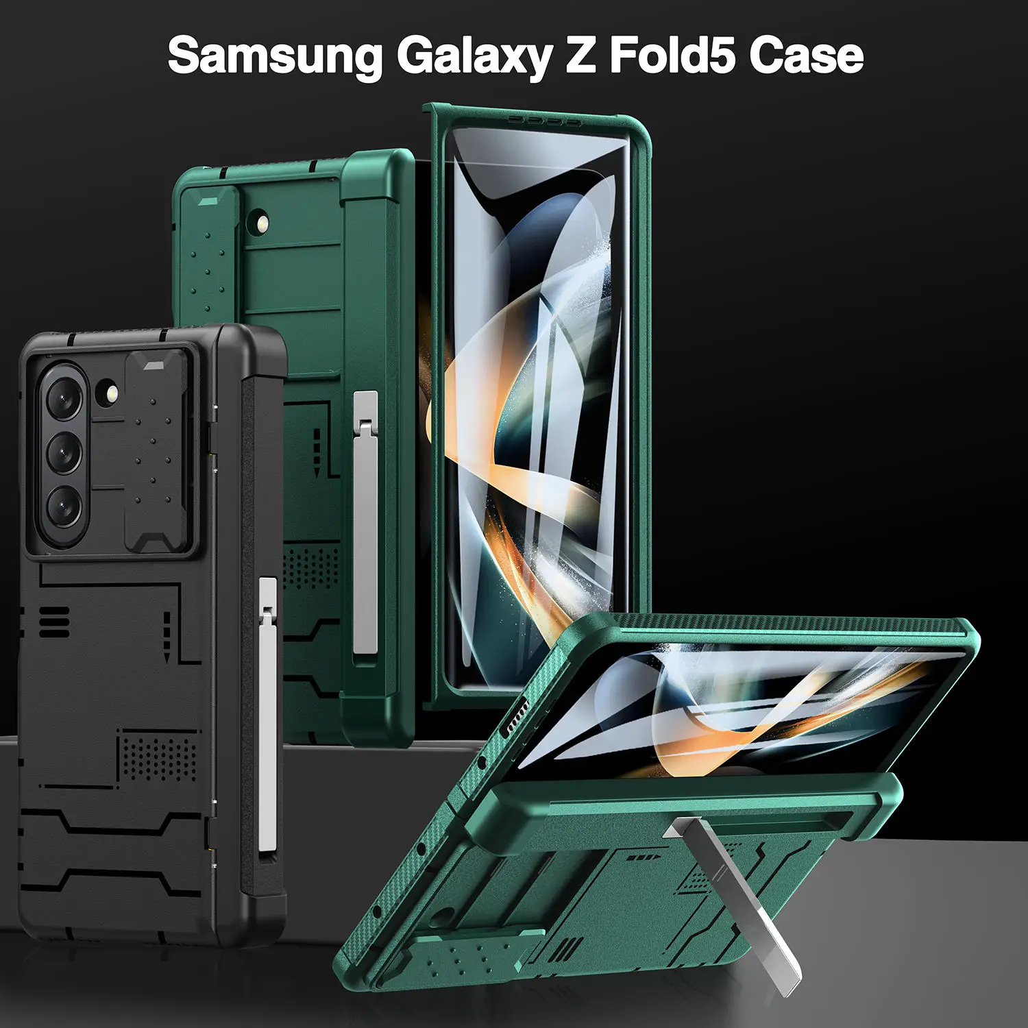 

Чехол с петлей для Samsung Galaxy Z Fold 5 Fold5, жесткий ударопрочный армированный чехол из поликарбоната с металлической подставкой