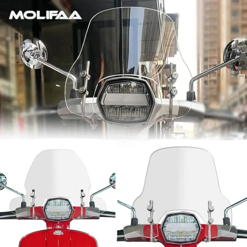 Фото Ветровое стекло для мотоцикла Lambretta G350, акриловые ветрозащитные дефлекторы, толщина 4,2 мм, серебристый кронштейн, аксессуары №1