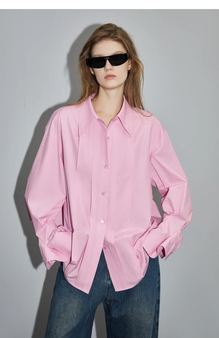 AAA 2024 летние корейские повседневные однотонные блузки с отложным воротником