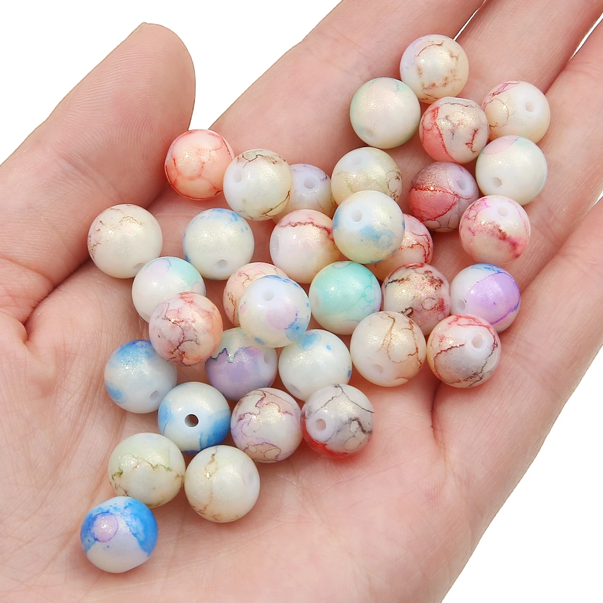 60 Шт. Круглые Стеклянные Бусины Золотой Порошок Окрашенные Имитацией Жемчуга