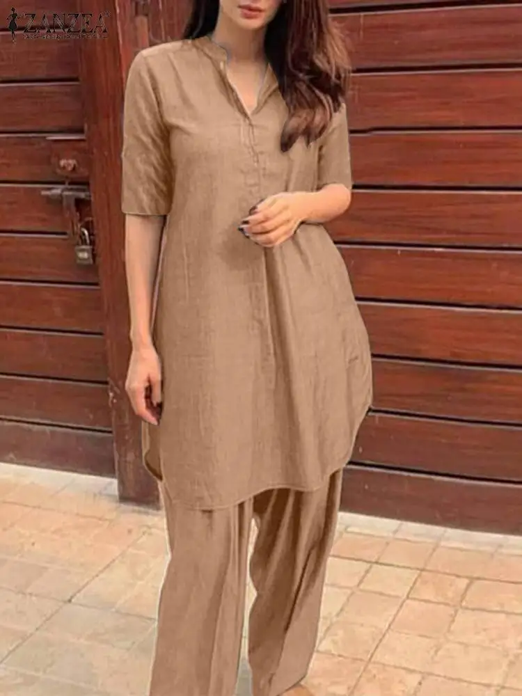 Повседневные топы с рукавами 3/4 и v-образным вырезом ZANZEA модные женские комплекты