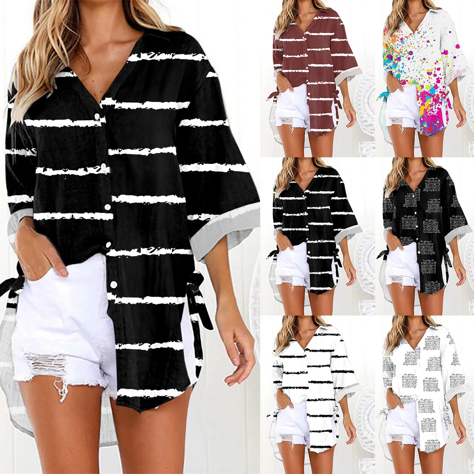 

Женская Повседневная Туника на пуговицах, пуловеры в этническом стиле с 3d Цифровым принтом и рукавом три четверти