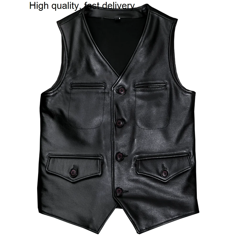 

Leather Summer Genuine Cowhide Mans Vest Coats Plus Size 5XL Waistcoat Weskit Vest Big and Tall Man Real Leather Outerwear Vest