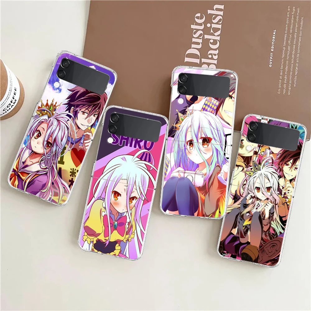 

No Game No Life Cute ZFlip4 ZFlip3 Phone Case For Samsung Z Flip 3 Transparent Hard Shell Z Flip 4 Galaxy Cover ZFlip 5G Folding
