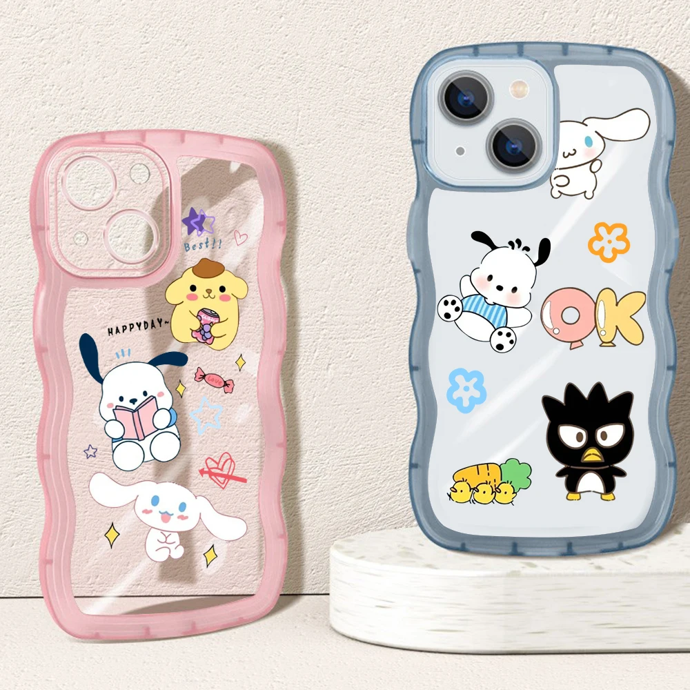 

Cute Cartoon Sanrio Pochacco Transparent Curly Wave phone Case for iPhone 11 12 13 14 Pro Max 7 8 Plus X XR XS Shockproof Cover