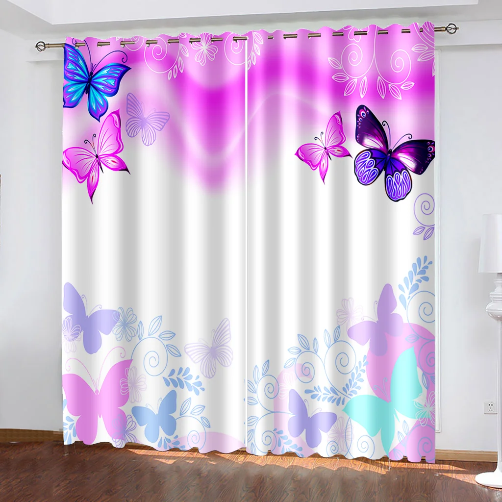 

Butterfly Window Curtains for Bedroom Living Room Decor Flowers Curtains Kids Decor Girls Fairy Cartoon Window Drapes Blackout