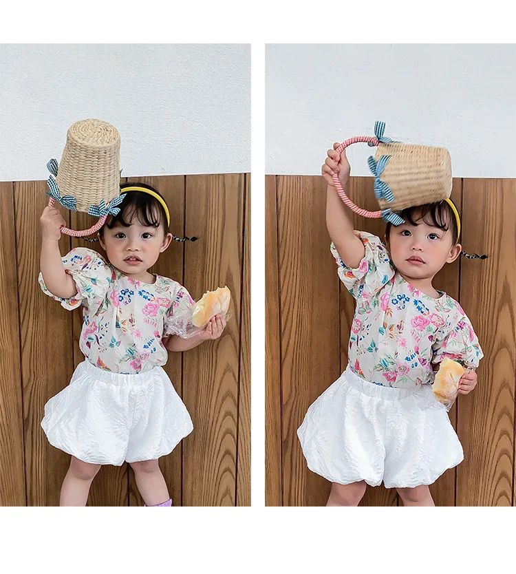 Straw Weave Children's Mini Bucket Bag Cute Bow Baby Girls Picnic Small Tote Shoulder Bags Summer Princess Accessories Handbags