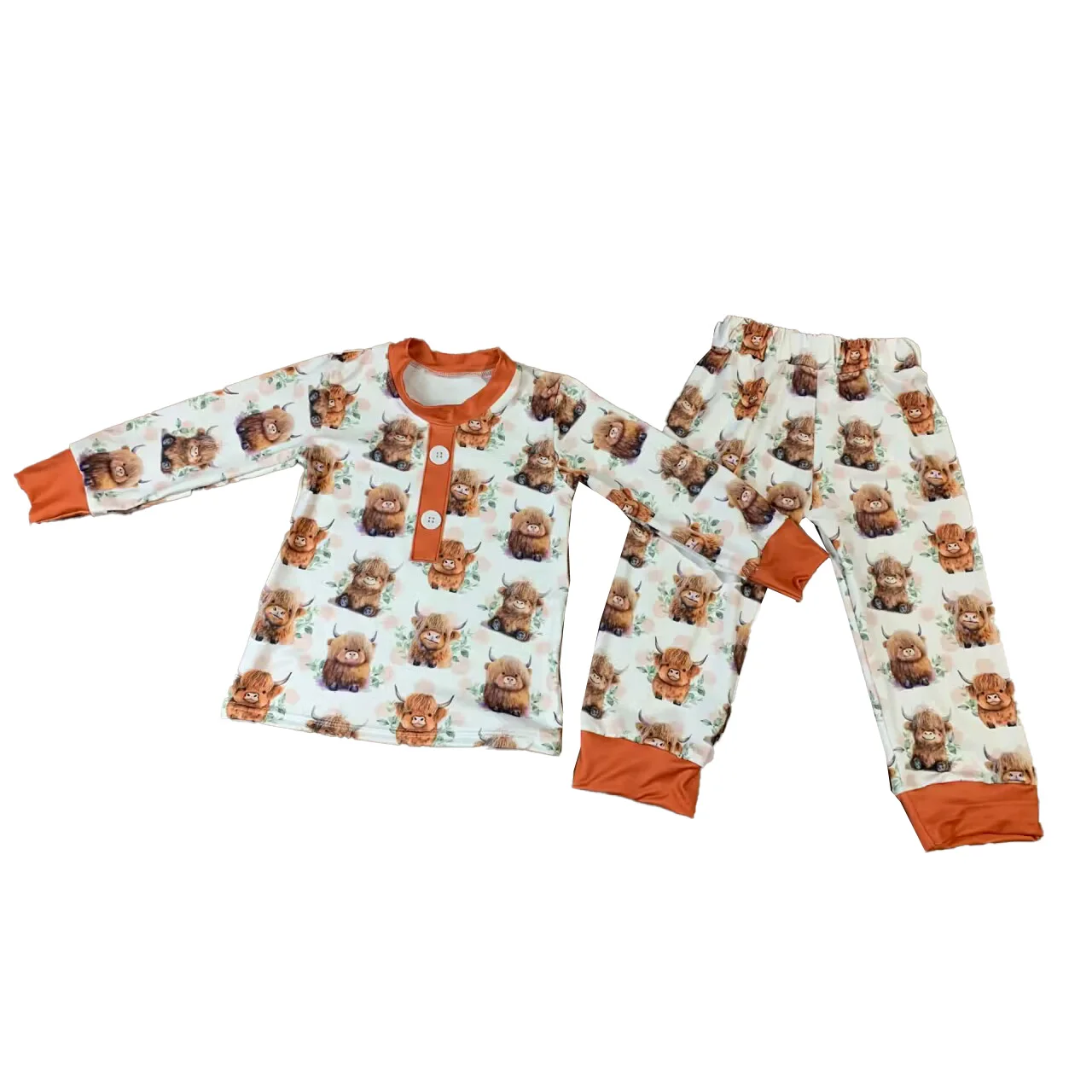 

Новое поступление, детские футболки с круглым вырезом, комплект детской ночной одежды, комплект пижам для мальчиков Highland Cow