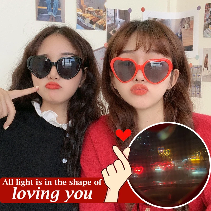 

New Love Heart Shaped Effects Glasses Watch The Lights Change to Heart Shape At Night Diffraction Glasses Women Sunglasses