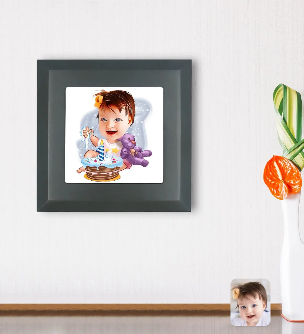 

Персонализированная Детская фотография на день рождения, деревянная рамка, фотография стены