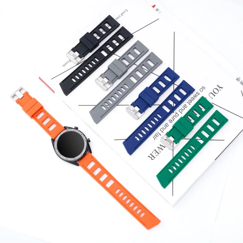

20mm 22 mm Rubber Silicone Quick Release Watch Band Strap with Stainless Buckle for Smart Watch