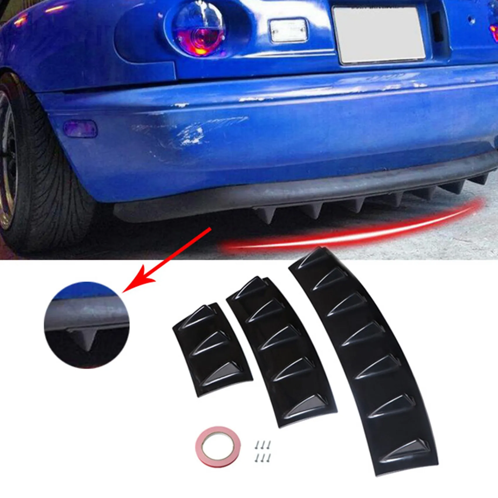 Универсальный Автомобильный задний сплиттер диффузор в виде акулы 3 плавника