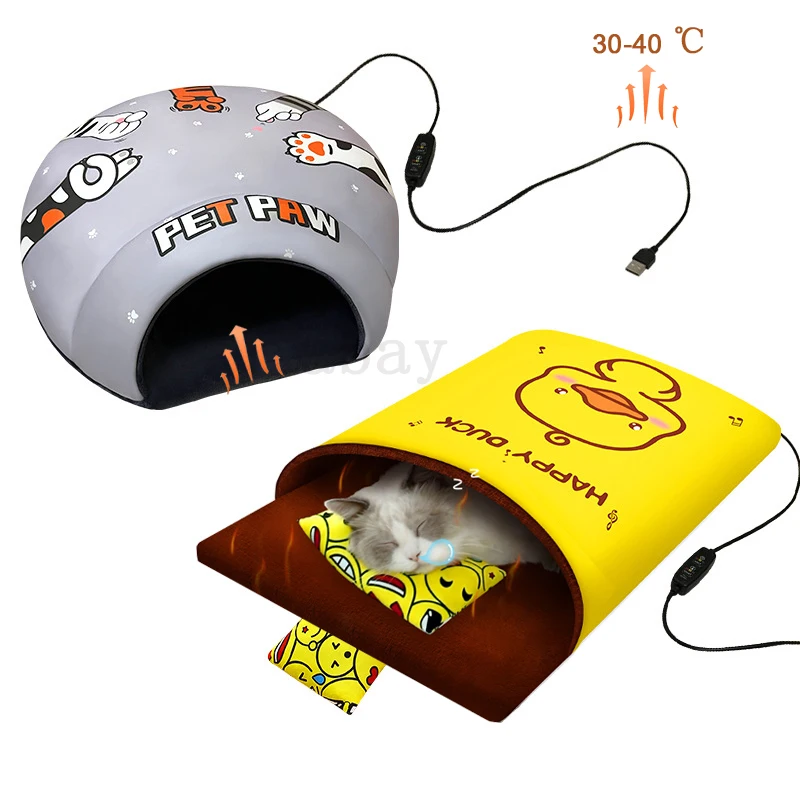 

Heating Cat Nest Pet Bed Blanket USB Electric 3 Gears Timer Thermostatic Winter Warm Semi Enclosed Washable Puppy Dog Mat House