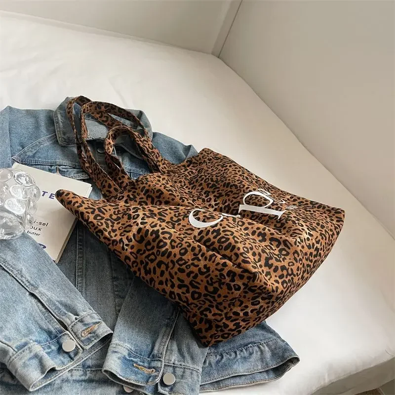 Винтажная большая сумка-тоут GAINNY с леопардовым принтом Женская холщовая