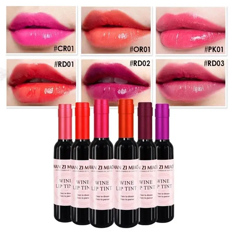 

6Pcs Wine Bottle Shape Lip Tint For Women Makeup Waterproof Liquid lasting Lipstick Lip Gloss Red Lips Lipgloss Cosmetic Tools