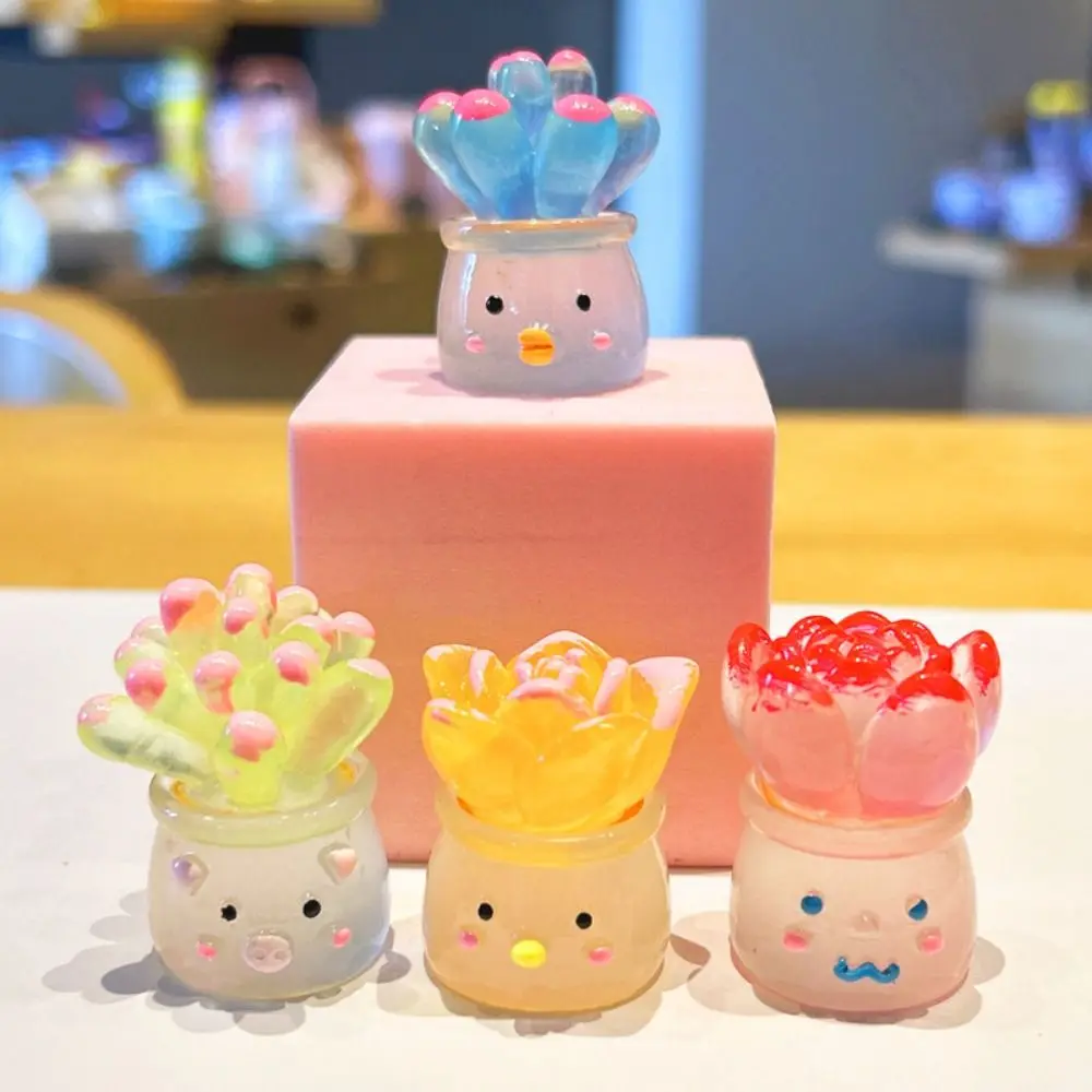 

4Colors Succulent Potted Ornaments Small Night Light Simulation Succulent Potted Resin Cartoon Tabletop Ornaments