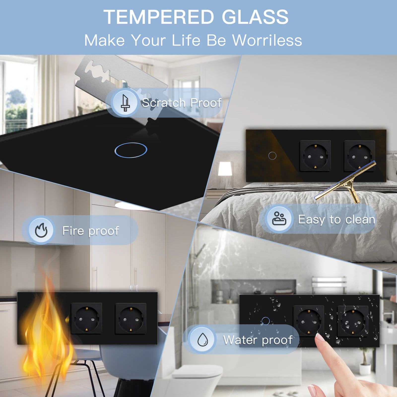 Сенсорный выключатель BSEED 1/2/3 канала с двойными европейскими настенными