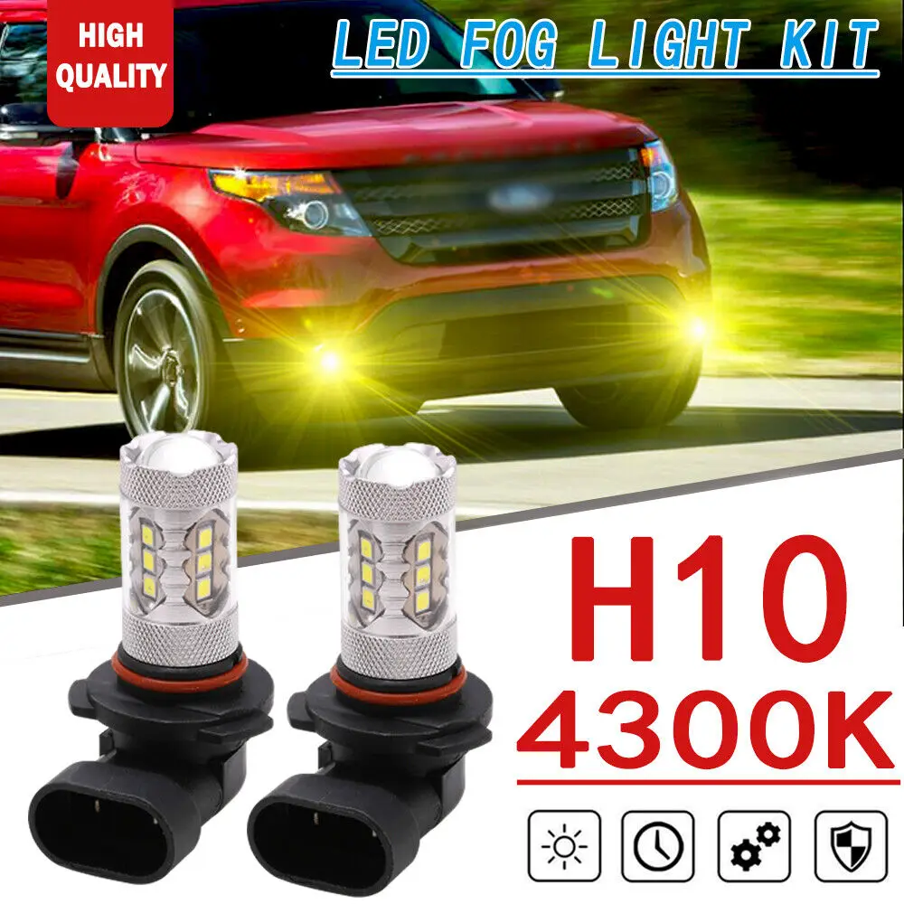 

2x H10 4300K желтый 80 Вт Автомобильный светодиодный противотуманный фонарь, комплект для обновления для Ford Explorer 02-2018