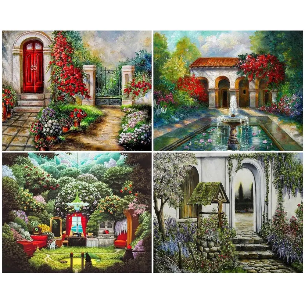 

RUOPOTY Coloring By Number Tree house Handpainted Gift Drawing Acrylic Home Decoration Oil Painting By Numbers Landscape Wall Ar