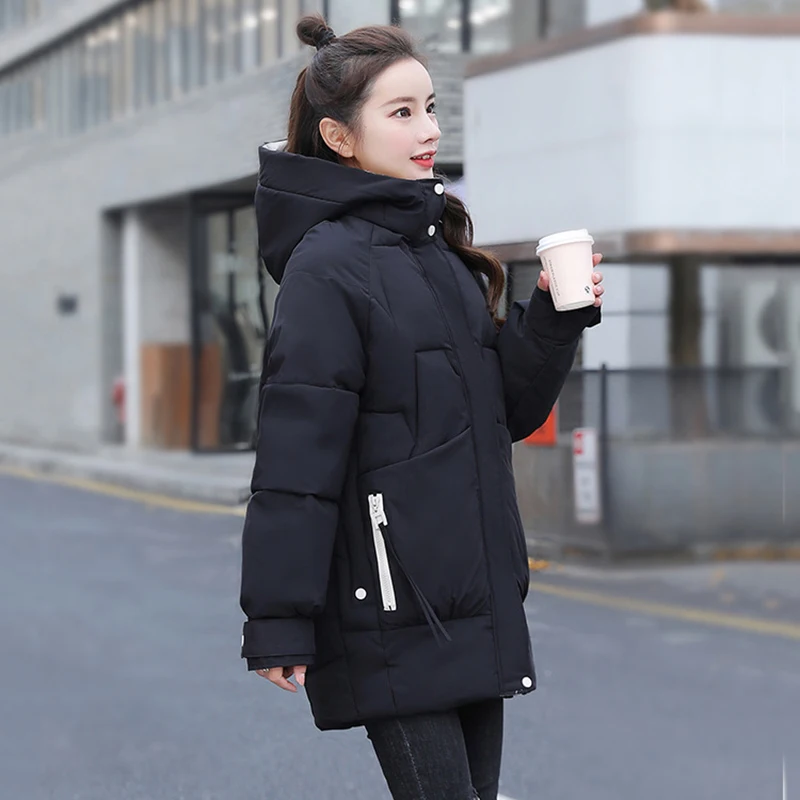 New Autumn Winter Thicken Female Warm Parka Women Casual Solid Color Loose Puffer Big Pocket Hooded Coat Jackets Outwear