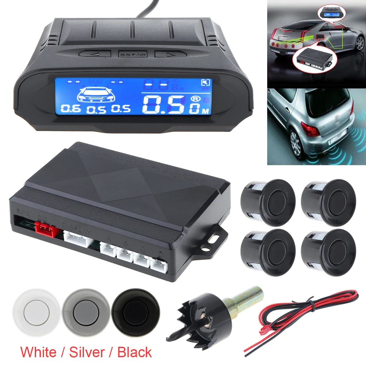 Купи Universal Full Digital Distance LCD Display Car Monitor Parking Sensor Kit Auto Radar Detector 4 Sensors Alarm Indicator за 2,039 рублей в магазине AliExpress