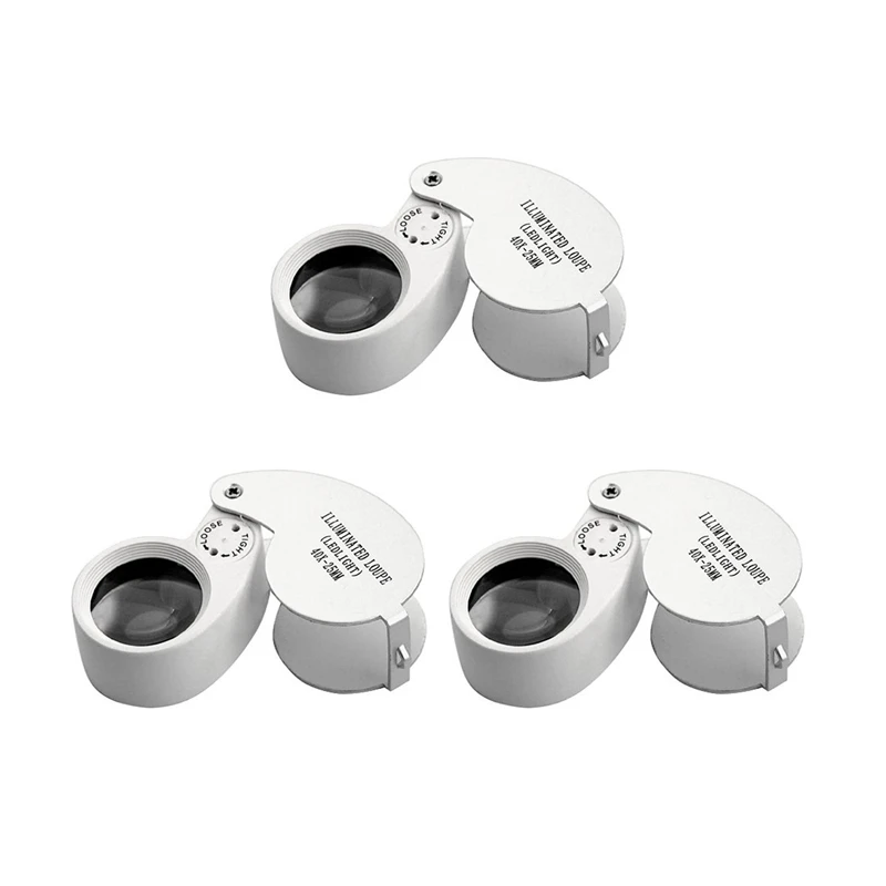 

AT14 3X Jewellers Lens Glass Loupe 40X 25Mm Eye Magnifier 2 Leds Lights