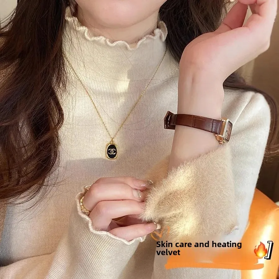 Женский топ на осень/зиму 2023 новый стиль белый вязаный флисовой подкладке с