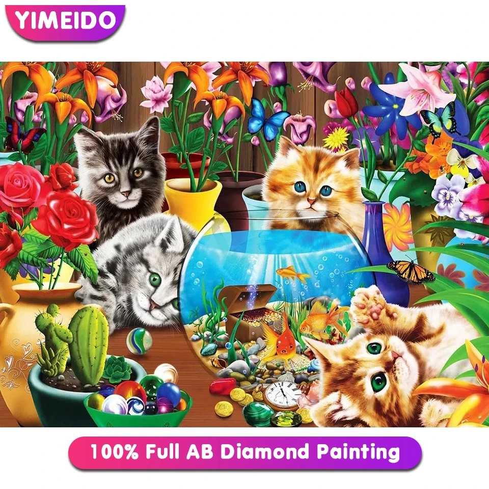 

YIMEIDO коты полный квадратный/круглый 100% AB Алмазная роспись животные набор для рукоделия искусственный пейзаж Декор для дома подарки