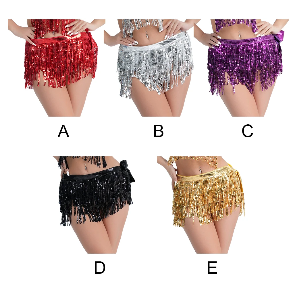 

Women Sequins Belly Dance Skirt Girls Dancing Skirts Portable Costume