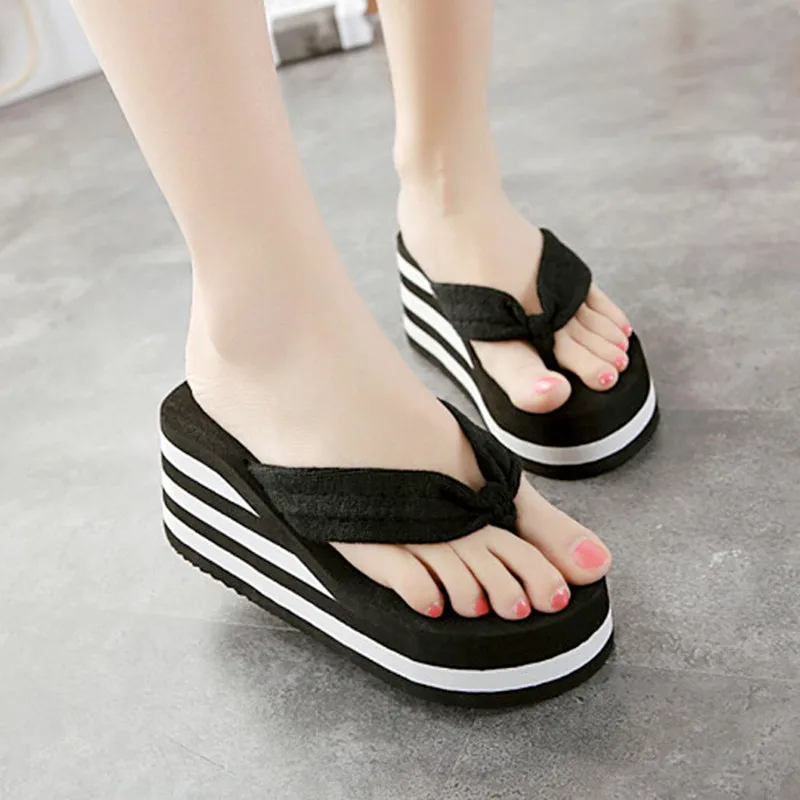 Plus Size 41 Women Summer Beach Non-Slip Flip Flops Thick Platform Leisure Wedges Outside Female Slides Womens Casual Slippers