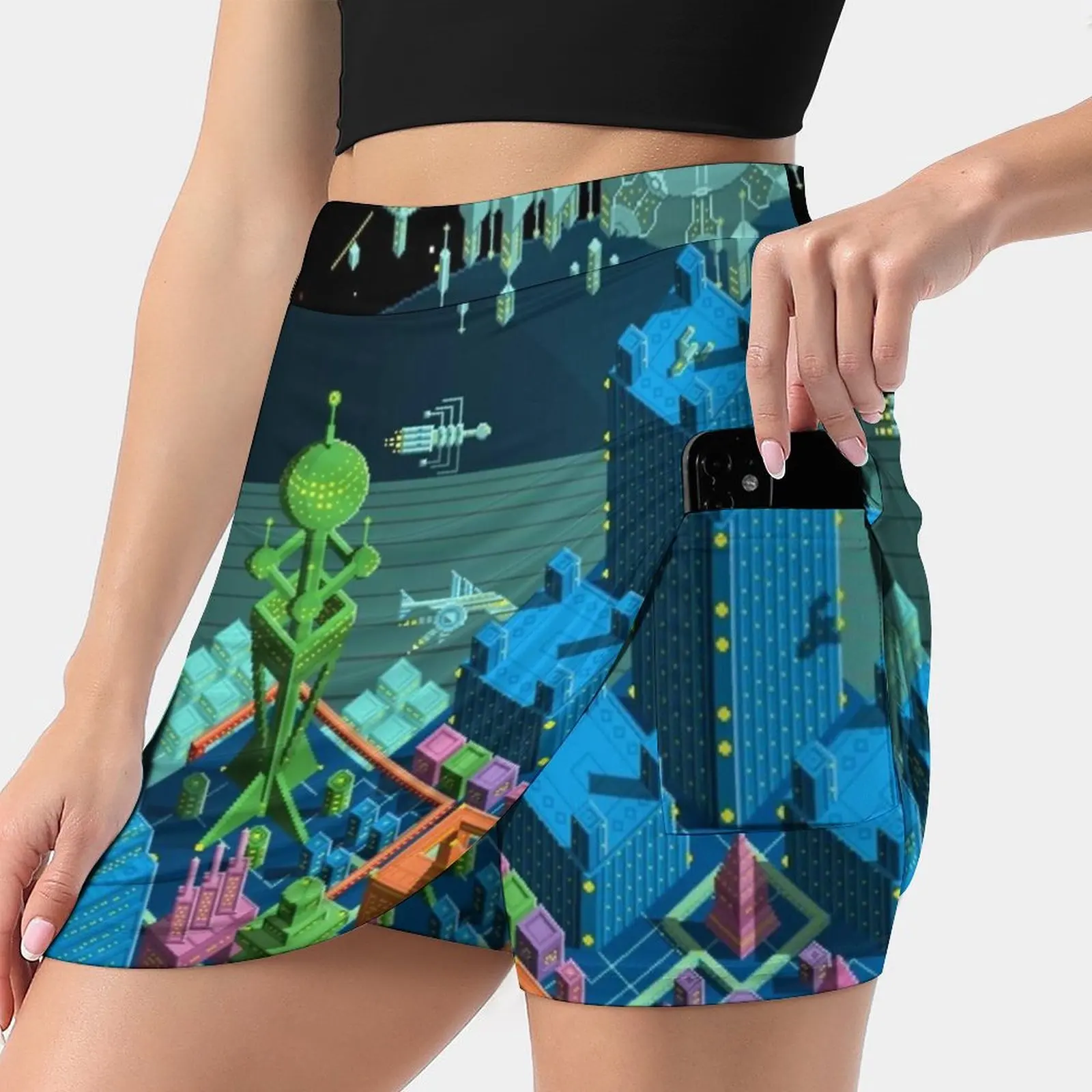 

Pulse City Women's skirt With Hide Pocket Tennis Skirt Golf Skirts Badminton Skirts Running skirts Pixel Art Pixelart Space