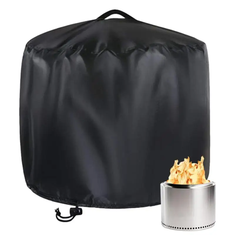 

Round Fire Pit Cover 420D Fire Pit Cover With Drawstring And Toggle Closure Heavy-Duty Weather-Resistant Black Fabric Protective