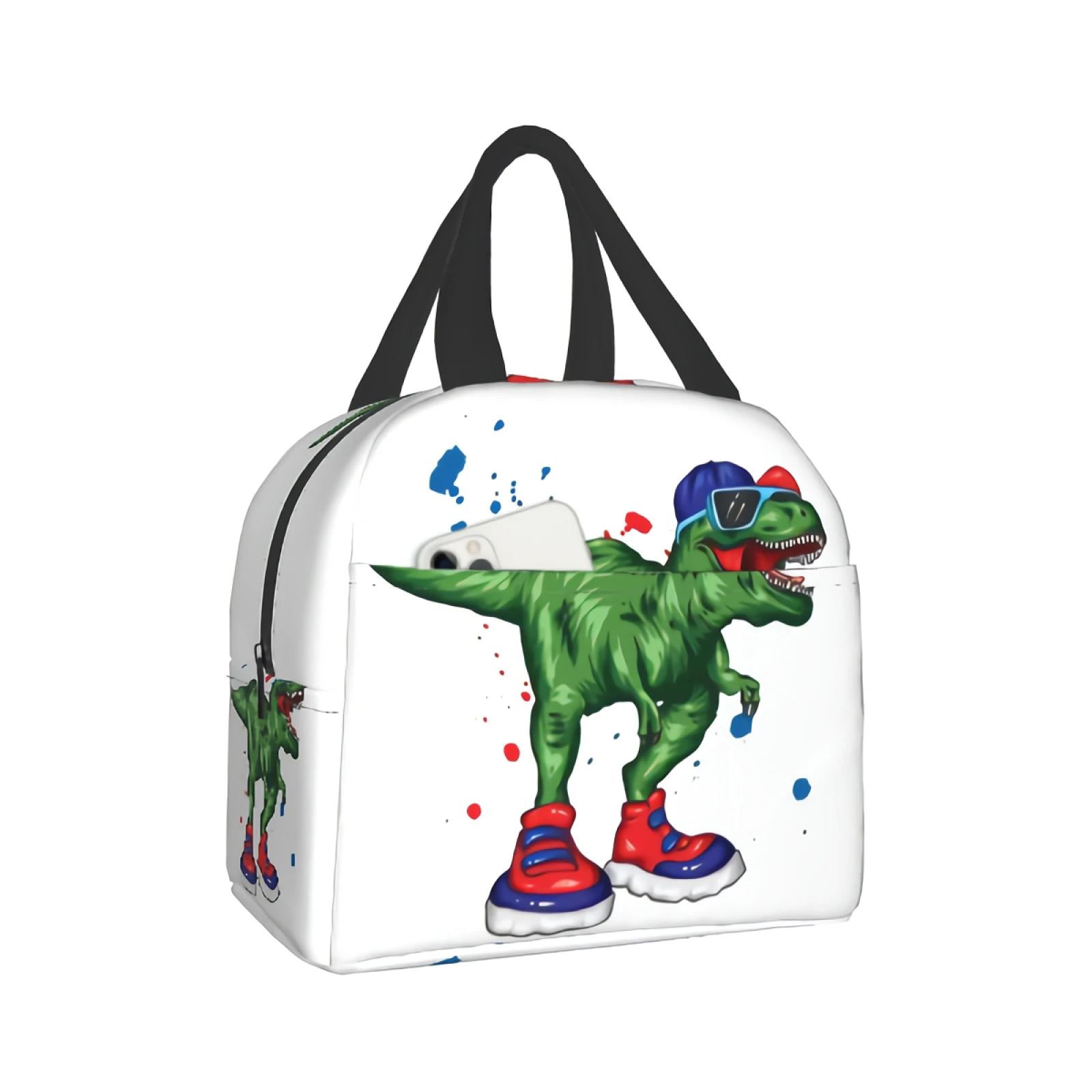 

Хипстерская сумка для ланча с динозавром для женщин и мужчин, изолированный Ланч-бокс для взрослых, многоразовая сумка-тоут для ланча для работы и пикника