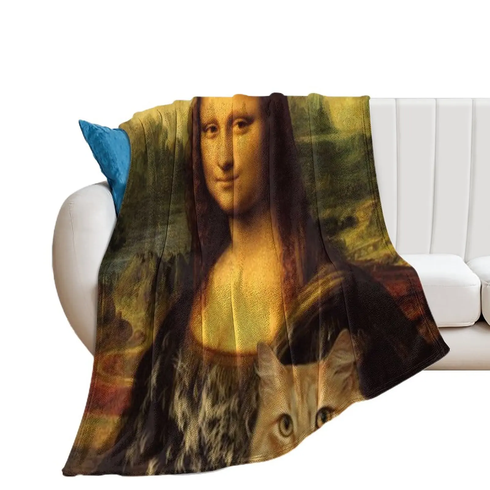 Покрывало с кошкой Мона Лиза покрытое кошачьей шерстью (кошкой) покрывало для