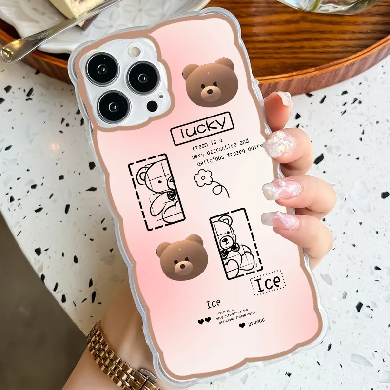 

Wave Border Personality Lucky Bear Mobile Phone Case For IPhone8 7 11 12 13 Pro Max X XS Max XR Plus SE2 SE3 7Plus MINI