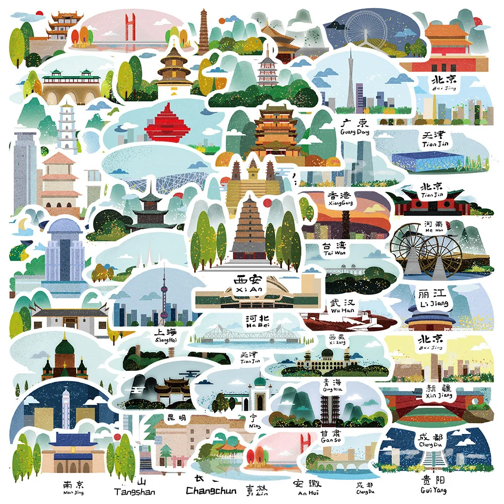 

10/50PCS Cartoon famous Landmarks Stamp Stickers DIY Toy Car Skateboard Motorcycle Laptop Snowboard Decal Graffiti Sticker F5