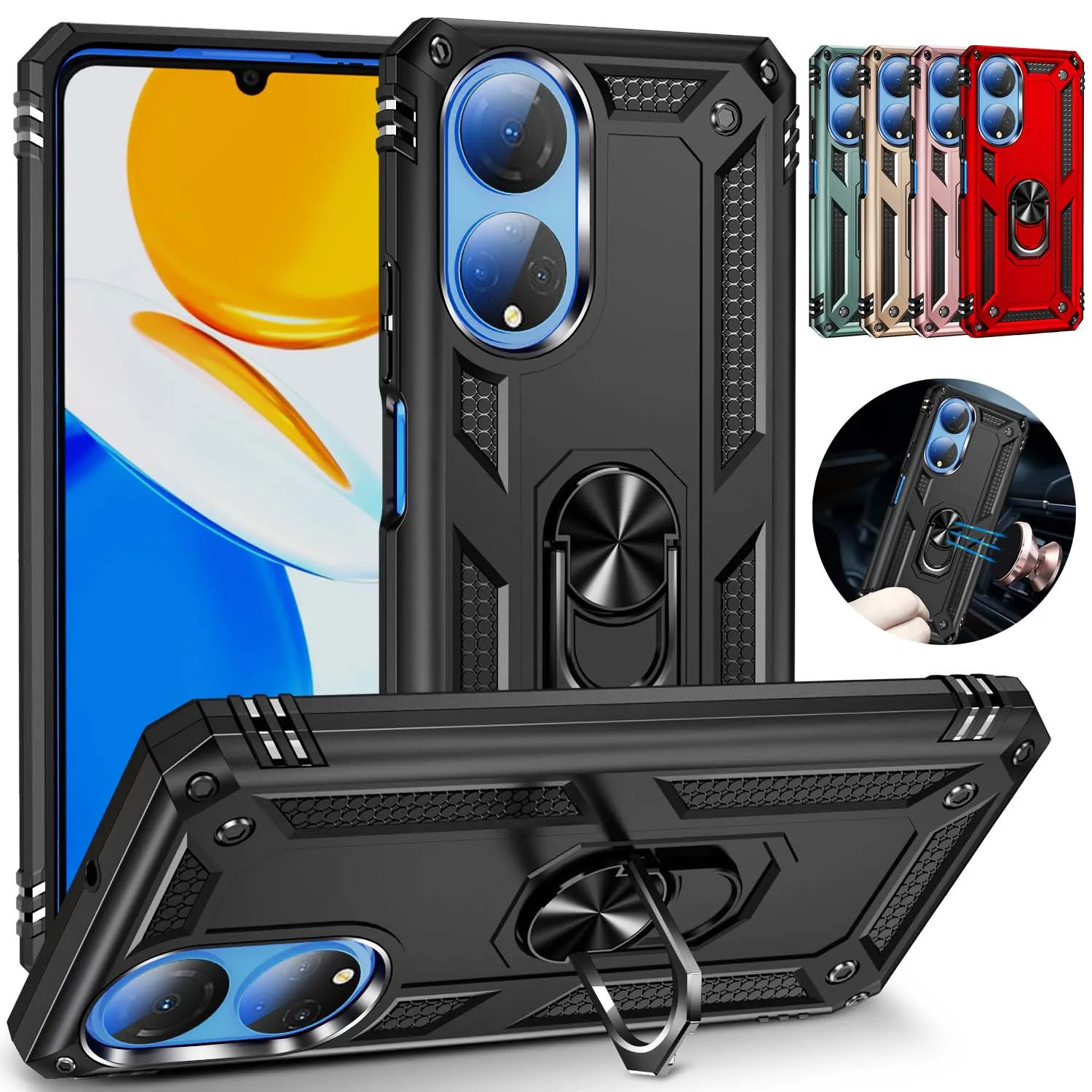 

Luxury Armor Shockproof Case For Honor X7 X8 4G 50 9SE 50 SE Nova 8 8i 9 Car Holder Ring Cover For Huawei Mate 20 X 20 Pro 30