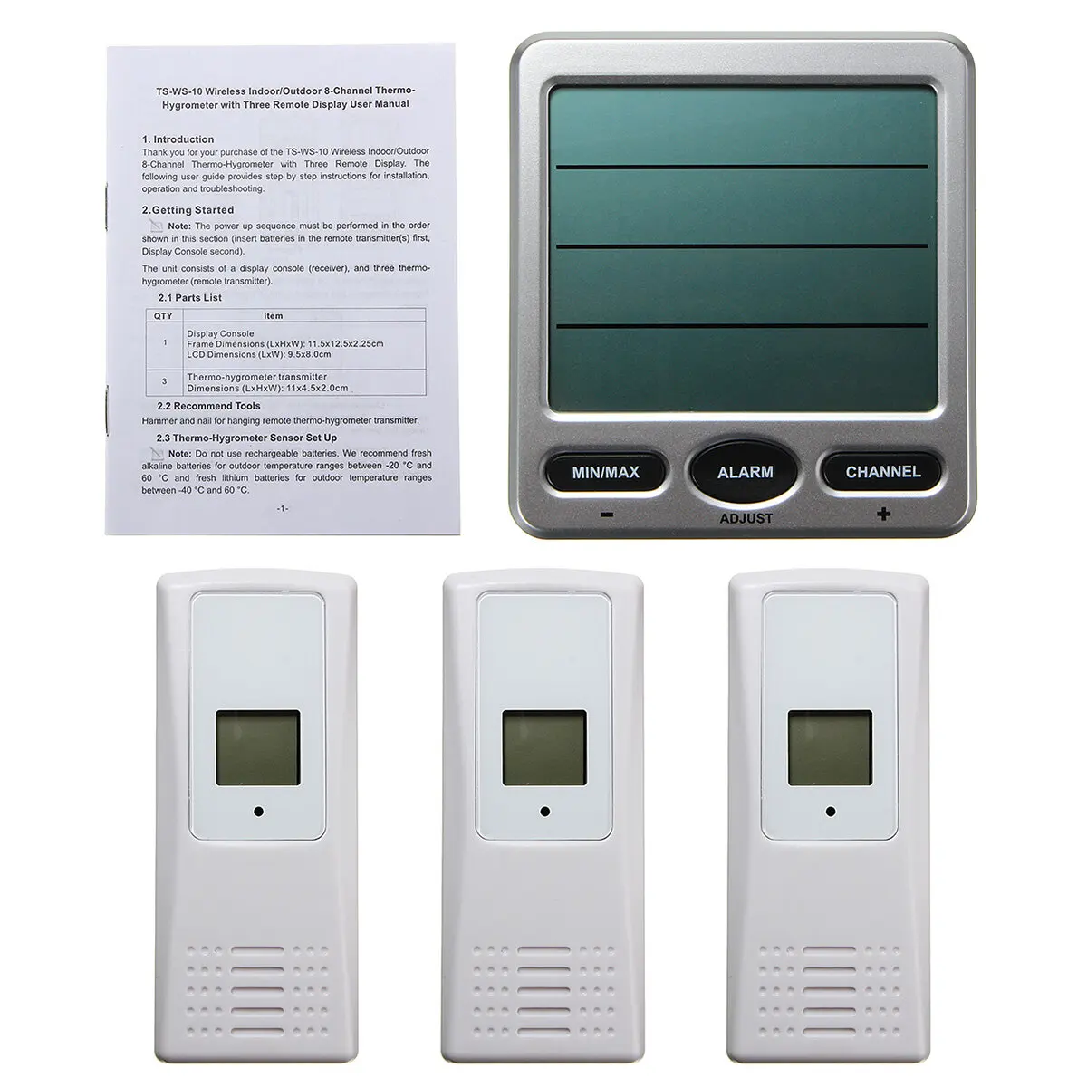 

8 Channel Thermo-Hygrometer with 3 Remote Control Sensors for Indoor/Outdoor