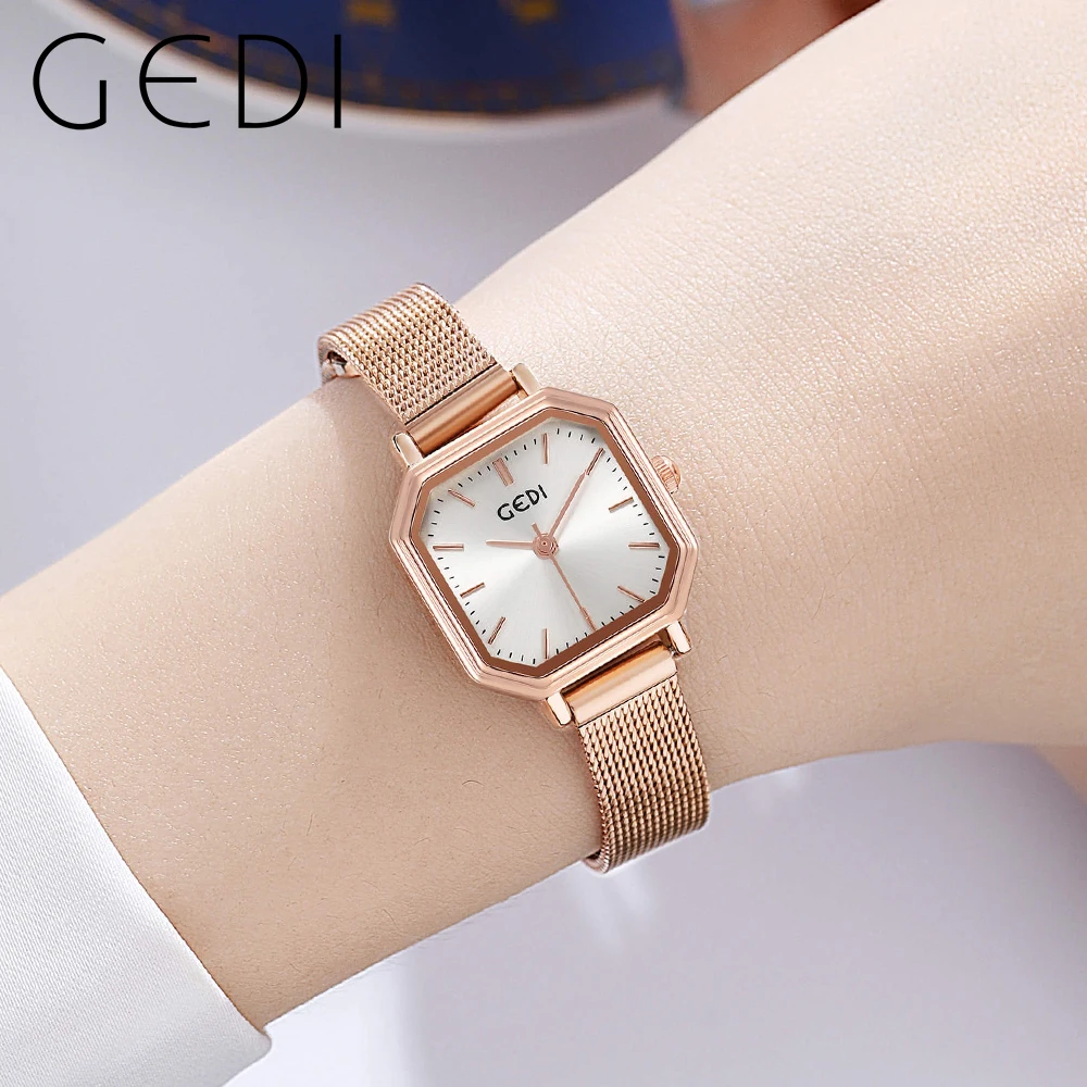 GEDI Ultra-thin Silver Women Square Watches Luxury Brand Milanese Strap Waterproof Fashion Ladies Quartz Wristwatches Clock Gift