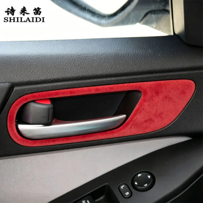 Фото Наклейка из замшевой кожи для внутренней отделки автомобиля Mazda 3 Axela Sport Sedan 2011-2015 (праворульный) на ручку двери, подлокотник, руль пассажира №5
