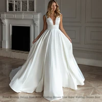 fashion aline wedding dresses draped open beck sashes v neck big bows 2022 brush ball gown summer floor length gowns robe de ma