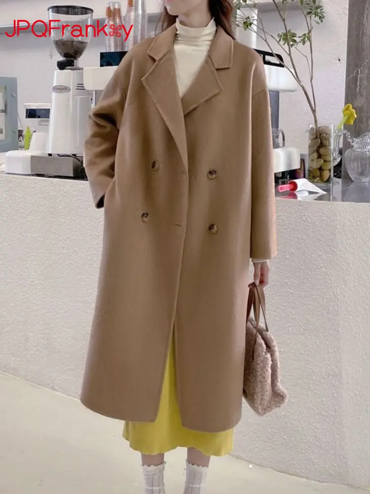 

Одежда 2023, зимнее новое шерстяное пальто, женское длинное свободное шерстяное пальто в Корейском стиле, зимнее женское пальто, теплые 2023 пальто и куртки для женщин