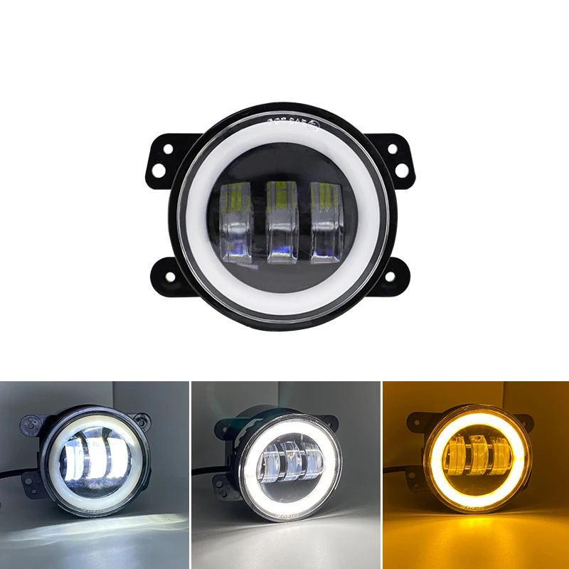 

4-дюймовые круглые светодиодные противотуманные фары, дневные ходовые огни с белым янтарным ореолом, противотуманные фары для внедорожника Jeep Wrangler JK TJ Dodge Journey