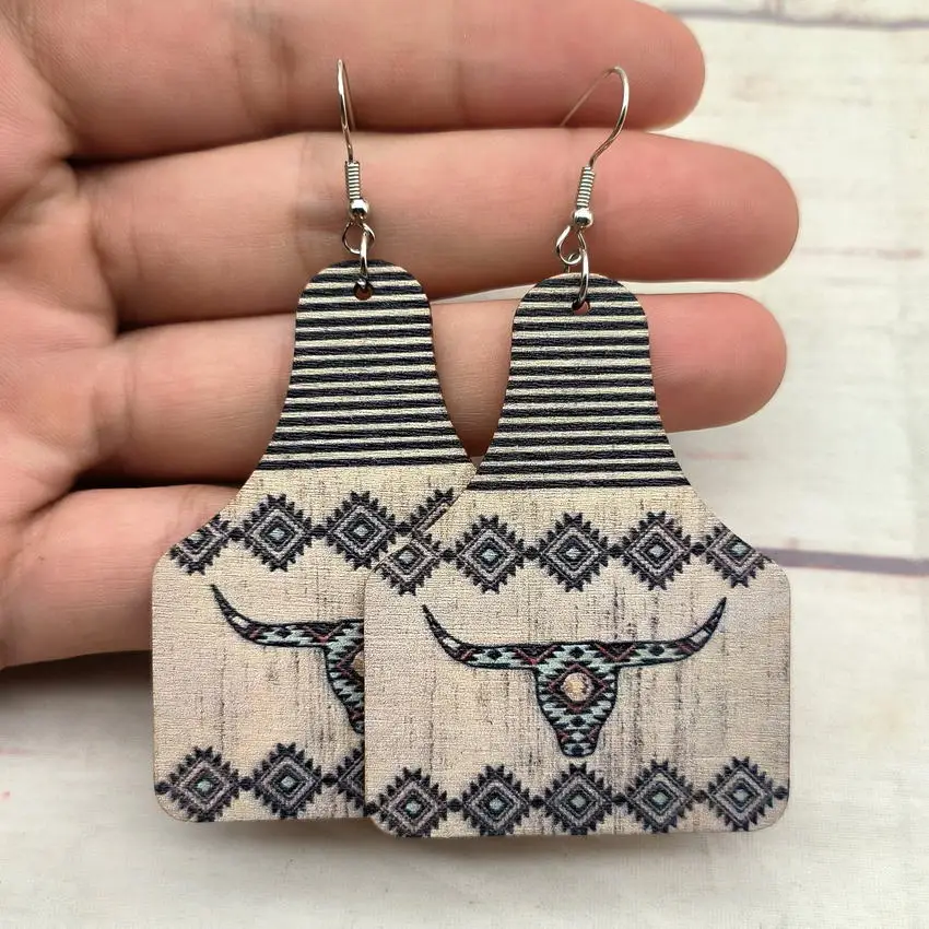 Женские серьги из искусственной кожи Винтажные натуральной с принтом головы