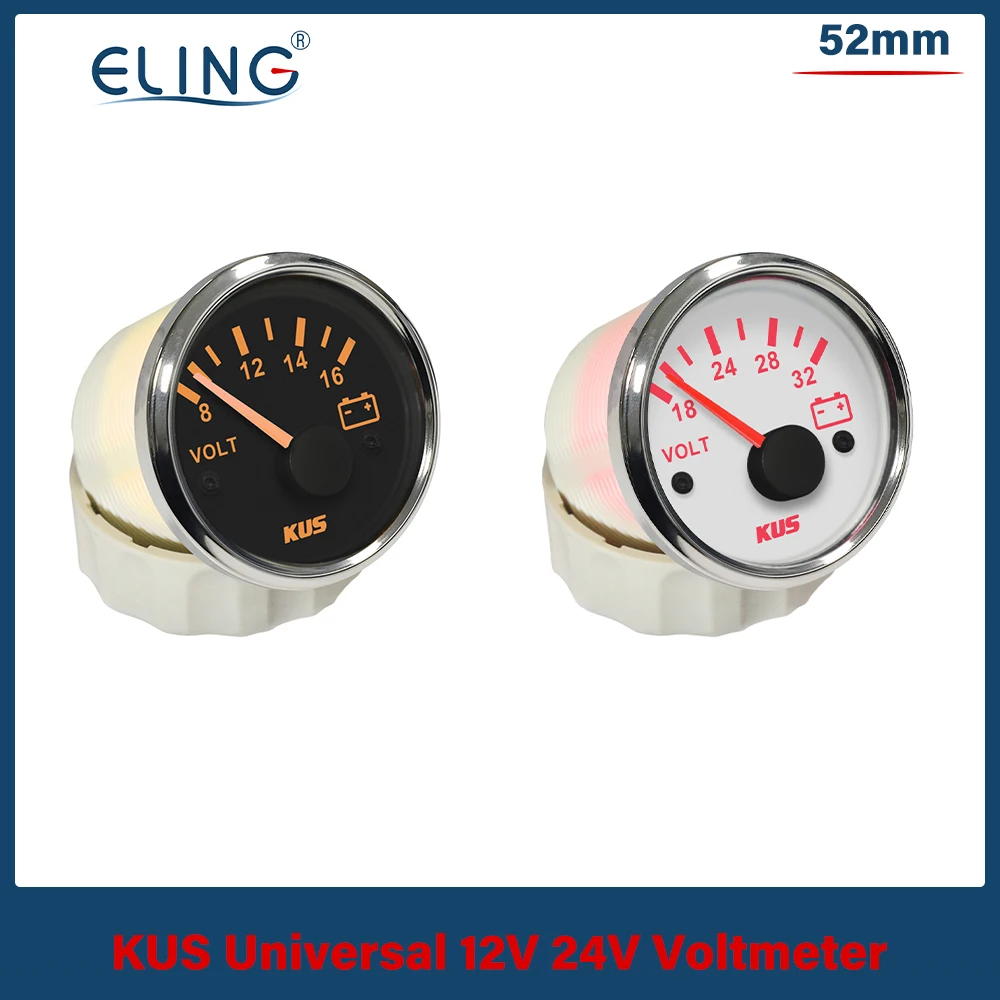 KUS 52mm 2'' voltmeter Voltage Gauge with Red Yellow Backlight 8-16V 18-32V 9-32V for Car Motor Boat Yacht Marine Automobile - купить