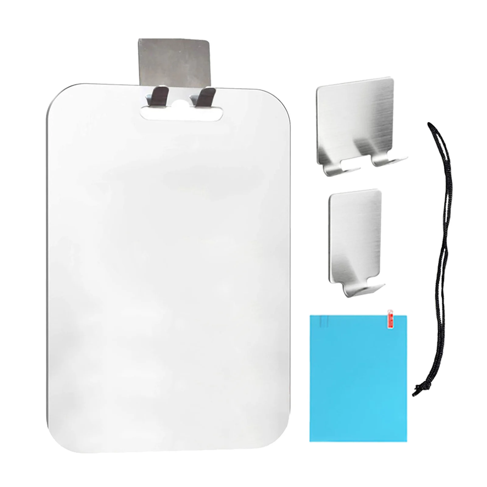 

Deluxe Large Wall Hanging Mirror 2 Hooks Accessories -Fog Bathroom Makeup Shave Acrylic Frameless Portable Lightweight