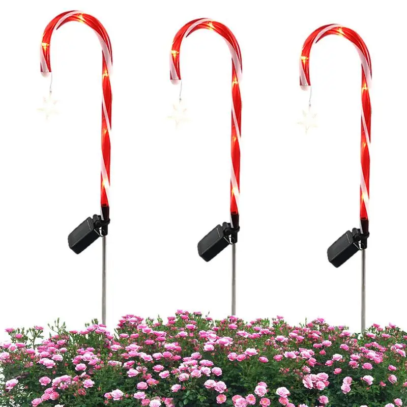 

Candy Cane Light 3pcs Solar Powered LED Light IP65 Waterproof Candy Cane Decoration Christmas Stakes Yard Ornament Energy-Saving