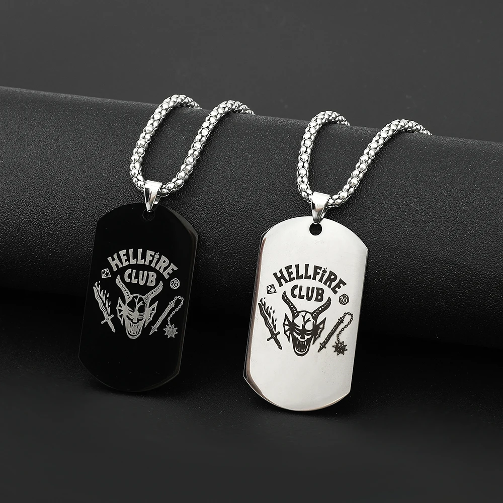 

Hellfire Club Pendant Necklace Stranger Things Eddie Munson Necklace Stainless Steel Jewelry Neck Chain for TV Drama Fans Gifts