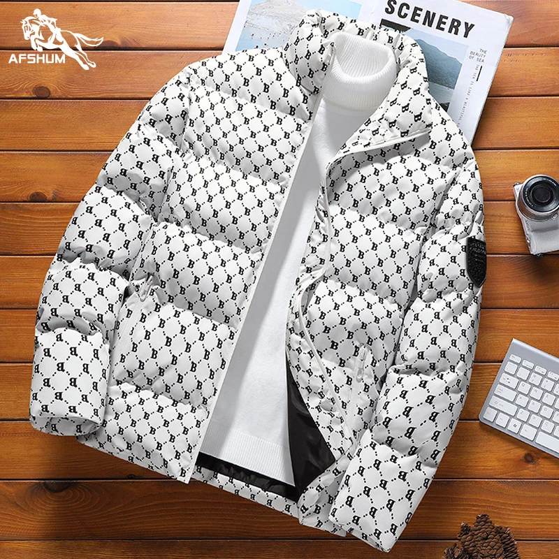 

Мужская парка с воротником-стойкой, новая зимняя пуховая куртка с надписью, мужское деловое пальто для отдыха, бейсбольные куртки, 2308