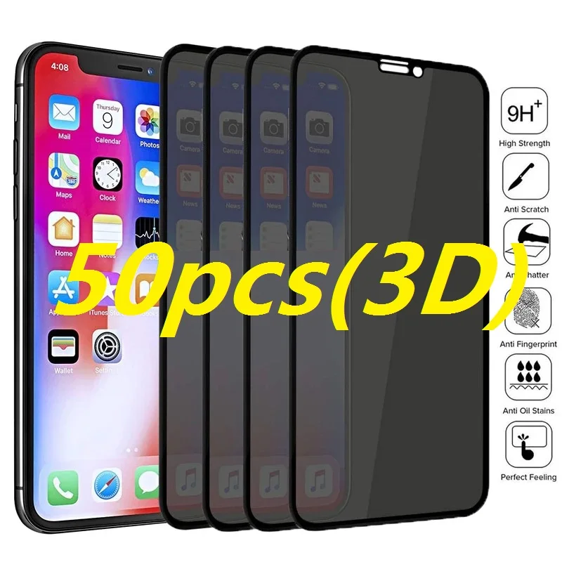 50pcs Full Cover Private Screen Protector For iPhone 14 13 12 11 pro X XS MAX XR Antispy Tempered Glass For iPhone 6 7 8 Plus